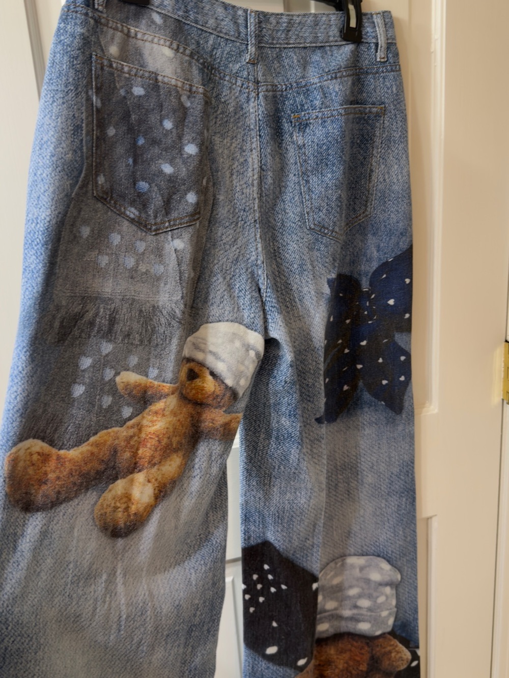 Blue Teddy-Print Wide Leg Jeans
